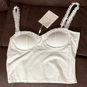 NWT ROSIE POSIE Chic White Ruffled Strap Tank Top